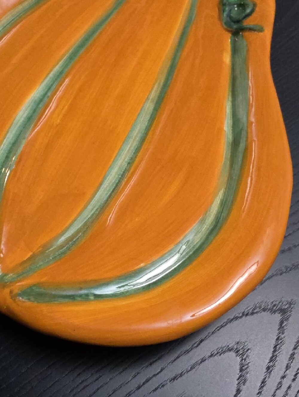 Festive Orange Ceramic Pumpkin Serving Platter with Green Accent - Picture 4 of 10